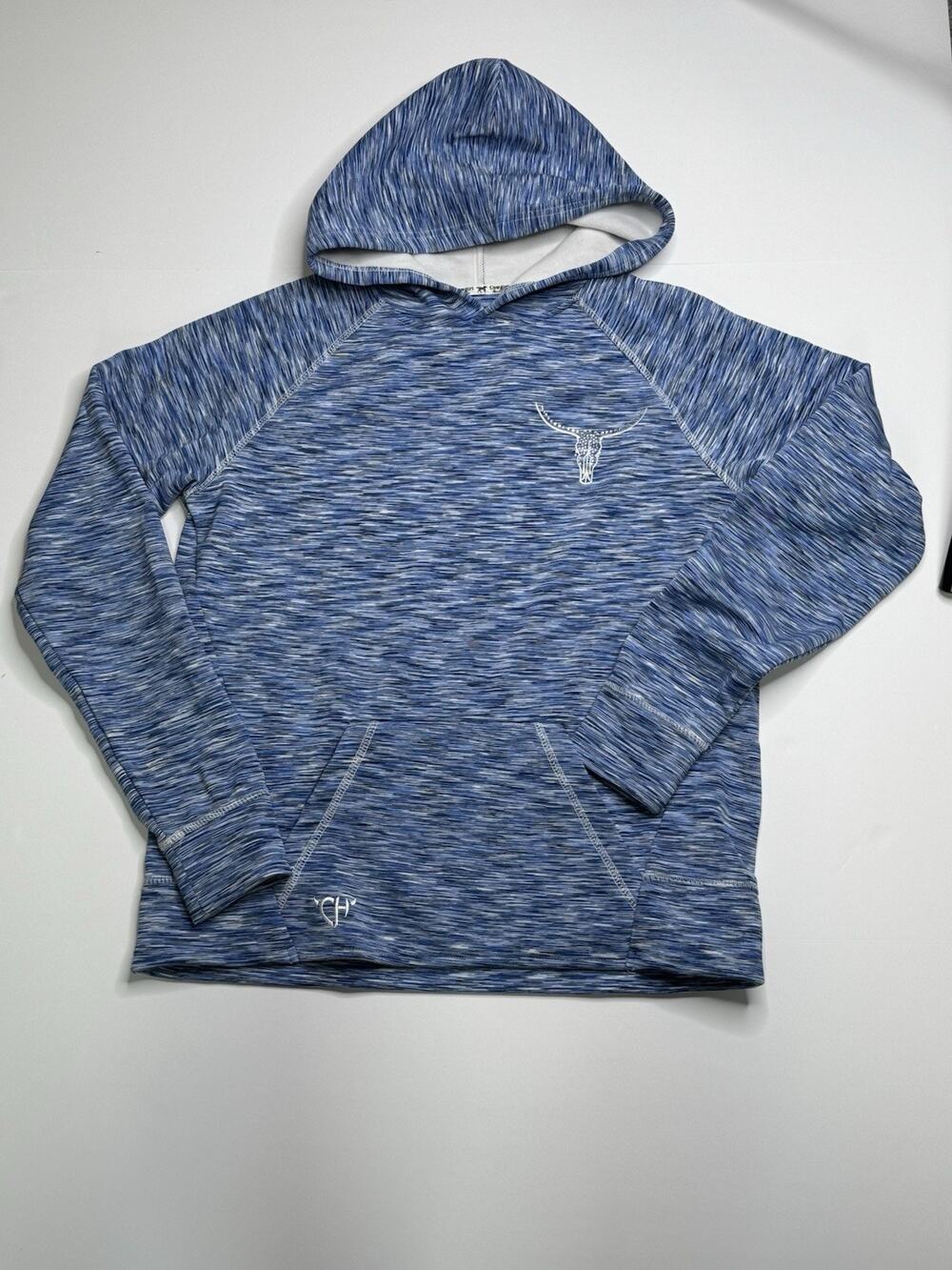 Cowgirl Hardware Womens M Blue Space Dye Hoodie Rhinestone Longhorn Western